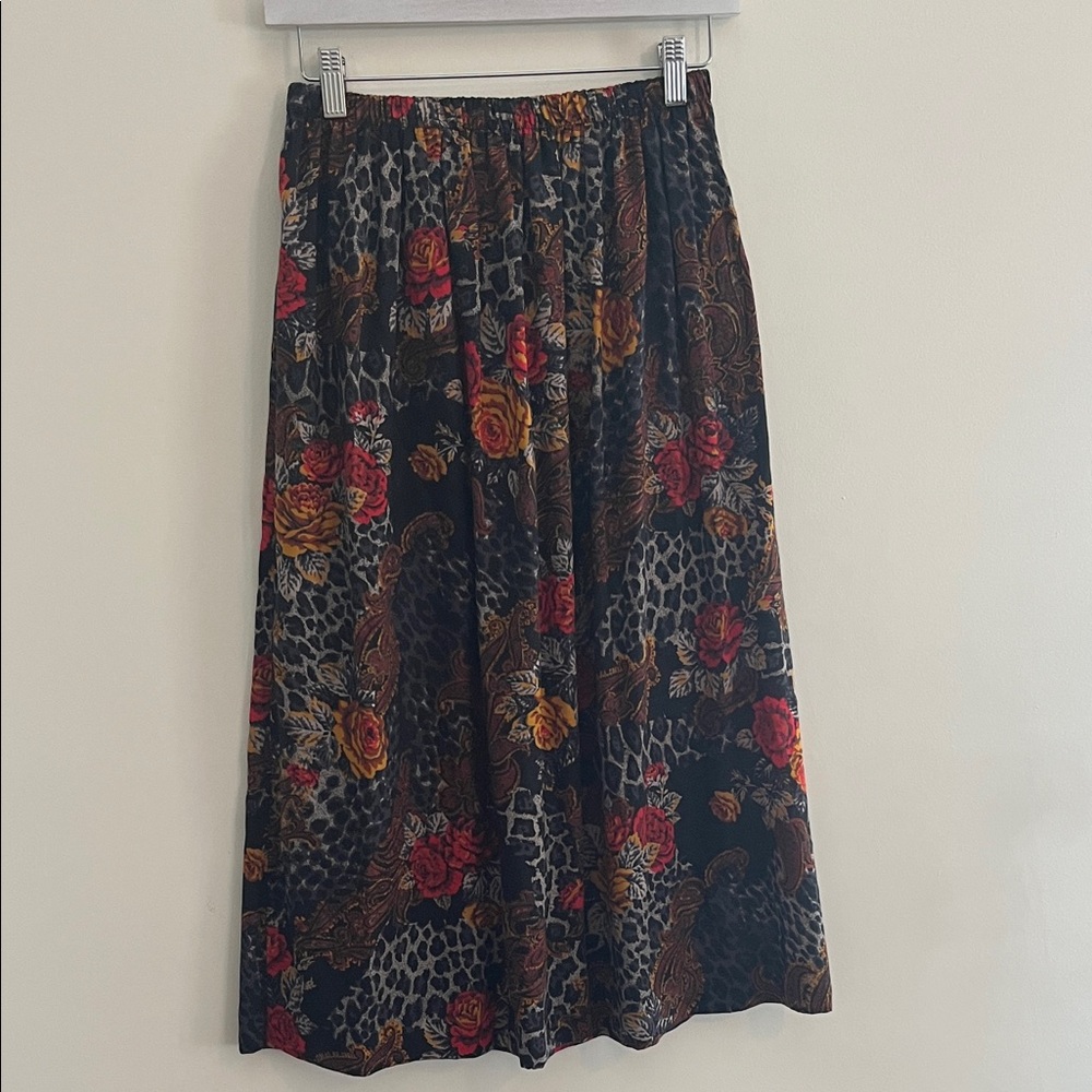Vintage Whitney Blaire Dark Romantic Midi Skirt Floral Animal Print Autumn S
